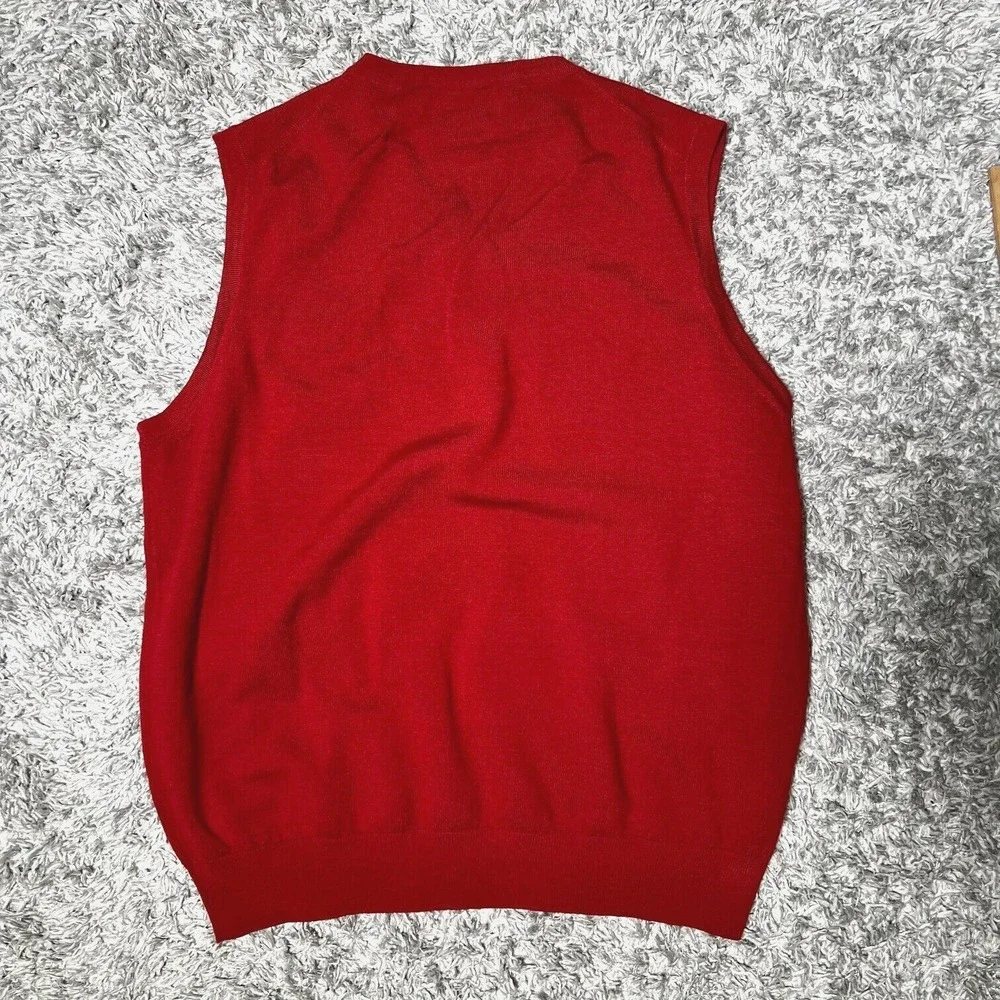 Pendleton Merino Wool Sweater Vest Burgundy V-Neck Sleeveless Knit Top‎ Mens L